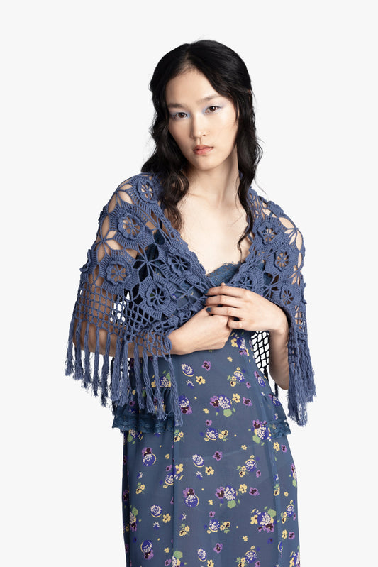 Linen Crochet Shawl- Denim | Anna Sui