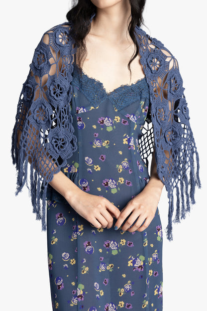 Linen Crochet Shawl- Denim | Anna Sui