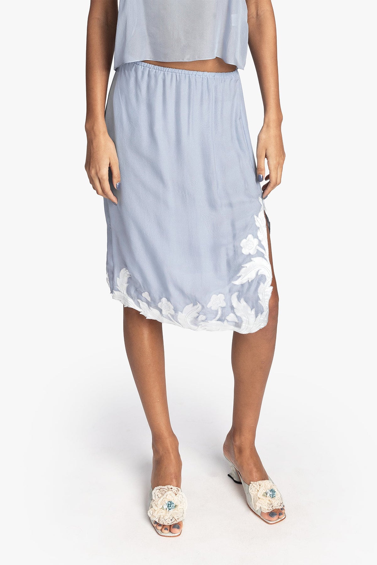 Nouveau Satin Applique Skirt | Anna Sui
