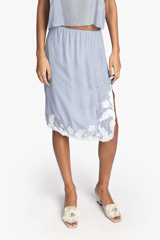 Nouveau Satin Applique Skirt | Anna Sui