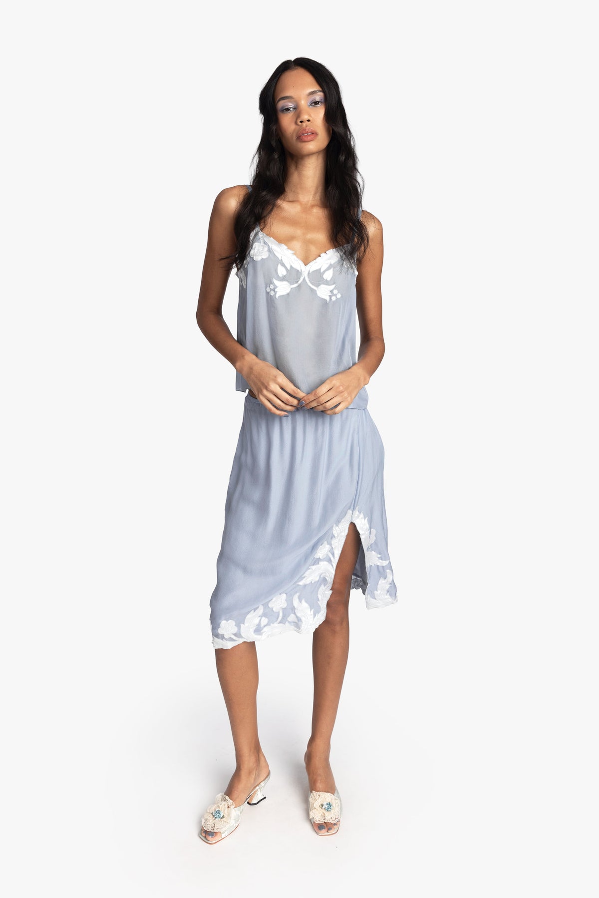 Nouveau Satin Applique Skirt | Anna Sui