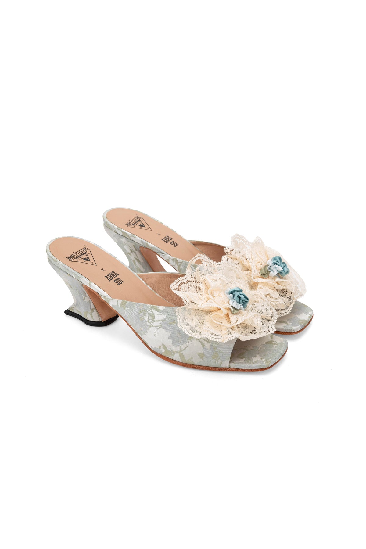 John Fluevog x Anna Sui Brocade Mules- Sky Blue | Anna Sui