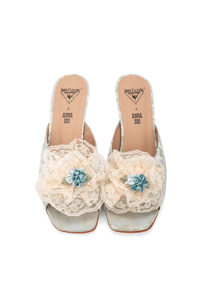 John Fluevog x Anna Sui Brocade Mules- Sky Blue | Anna Sui