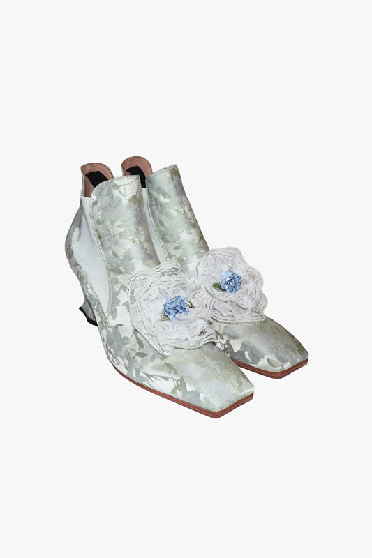John Fluevog x Anna Sui Brocade Boots- Sky Blue (Sample) | Anna Sui