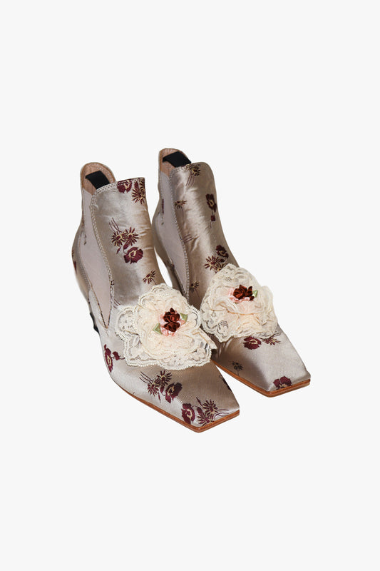 John Fluevog x Anna Sui Brocade Boots- Crimson (Sample) | Anna Sui