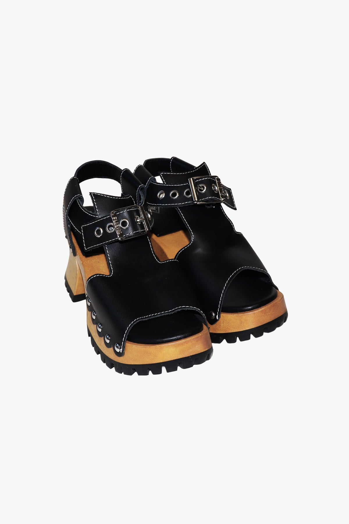 John Fluevog x Anna Sui Clog Sandals - Black and Wood (Sample) | Anna Sui