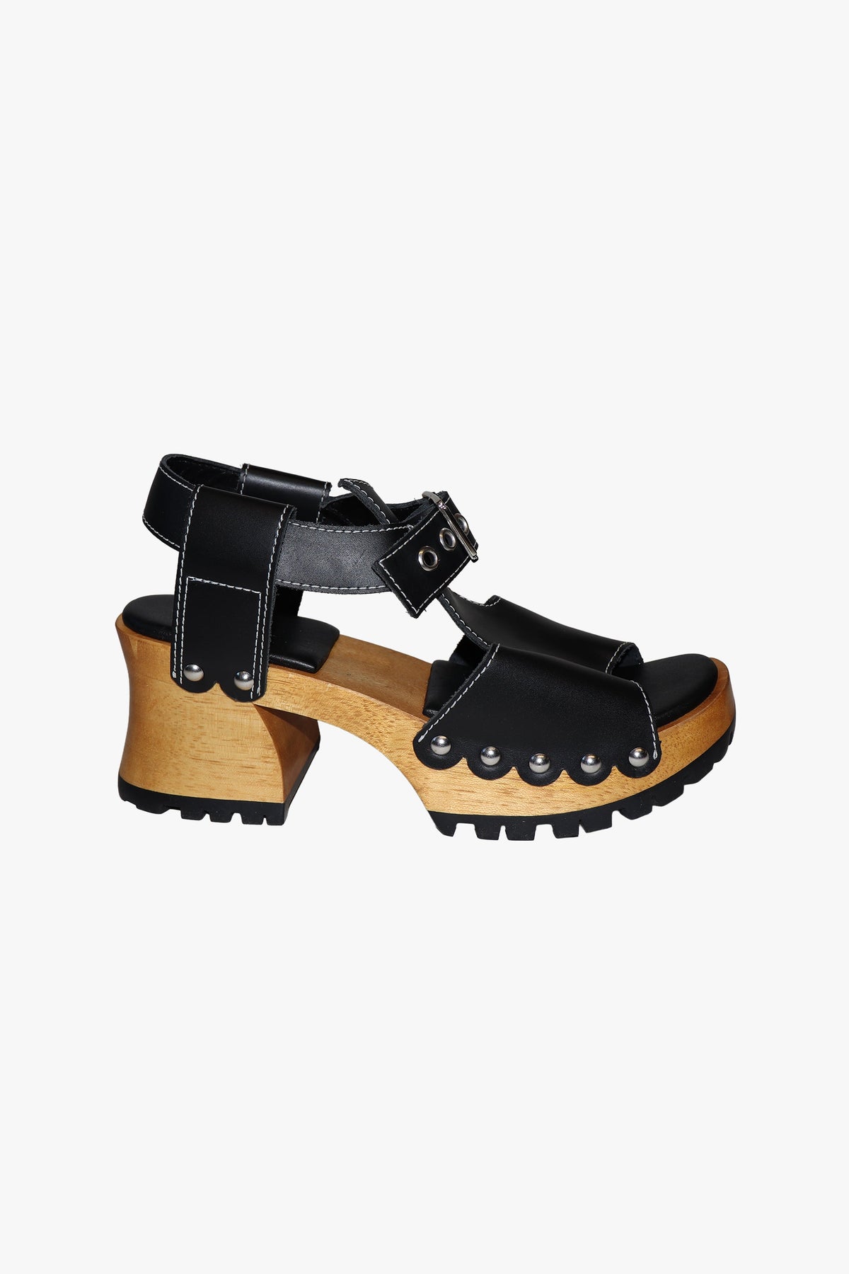 John Fluevog x Anna Sui Clog Sandals - Black and Wood (Sample) | Anna Sui