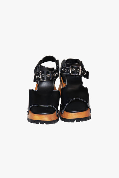 John Fluevog x Anna Sui Clog Sandals - Black and Wood (Sample) | Anna Sui