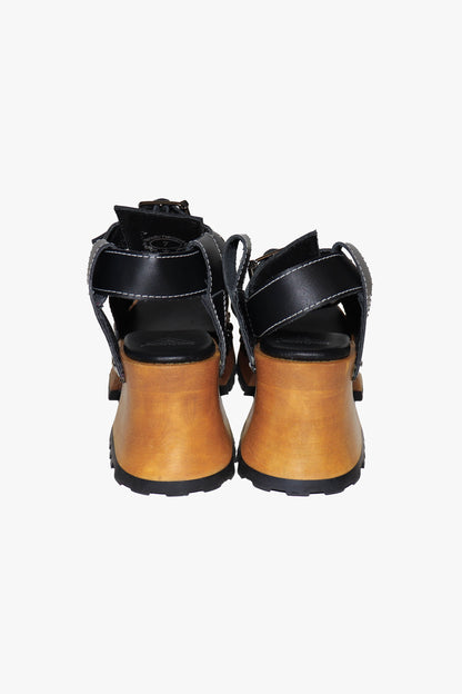John Fluevog x Anna Sui Clog Sandals - Black and Wood (Sample) | Anna Sui