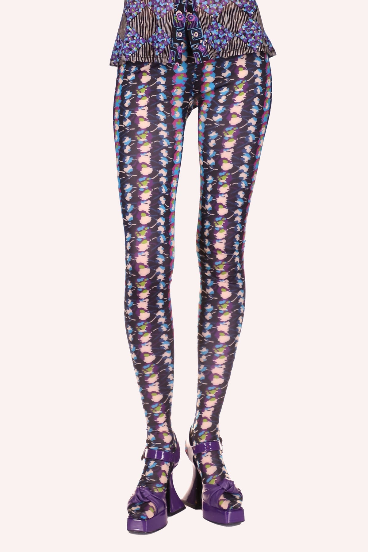 Floral Stripe Tights Turquoise Multi | Anna Sui