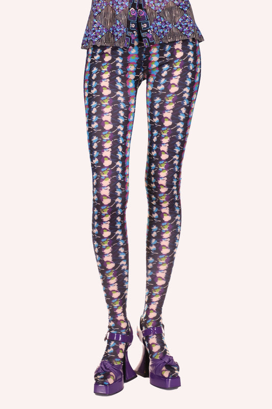 Floral Stripe Tights Turquoise Multi | Anna Sui