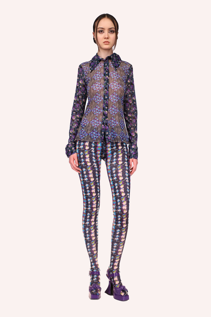 Floral Stripe Tights Turquoise Multi | Anna Sui
