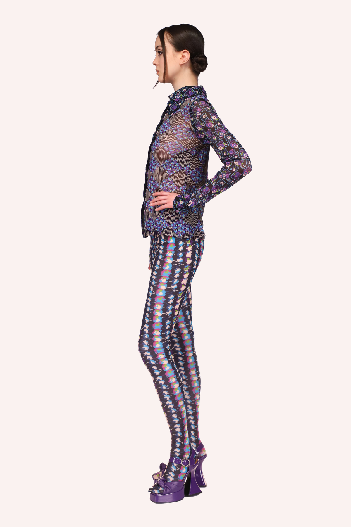 Floral Stripe Tights Turquoise Multi | Anna Sui