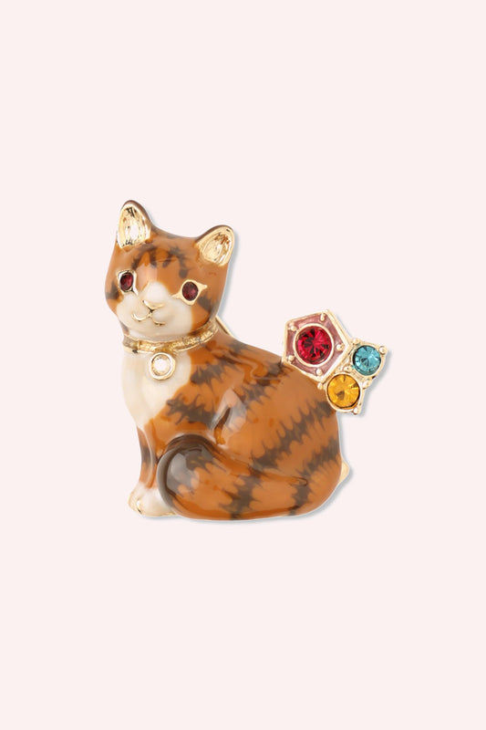 Striped Cat Brooch - Orange Multi | Anna Sui