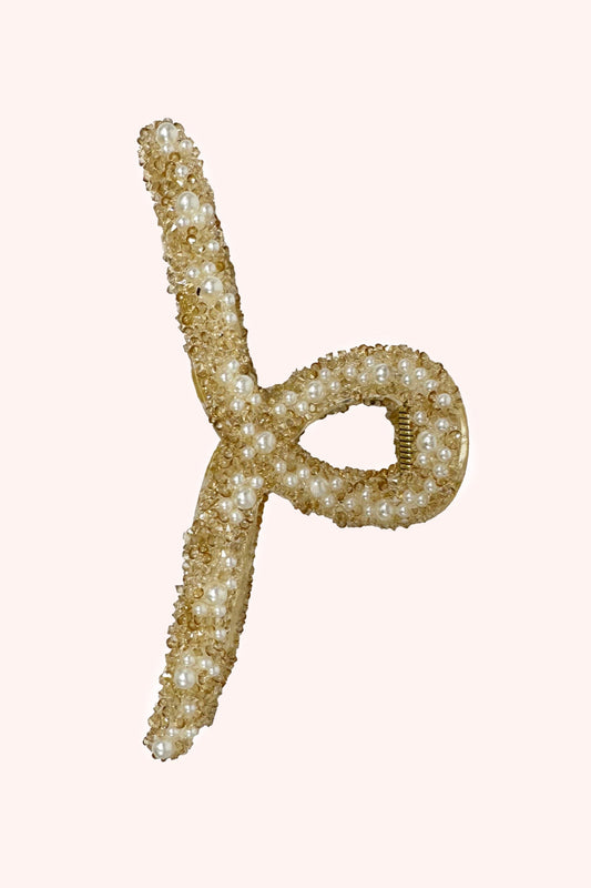 Large Pearl Encrusted French Jaw Clip Ivory | Anna Sui