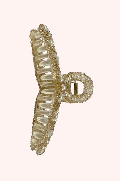 Large Pearl Encrusted French Jaw Clip Ivory | Anna Sui
