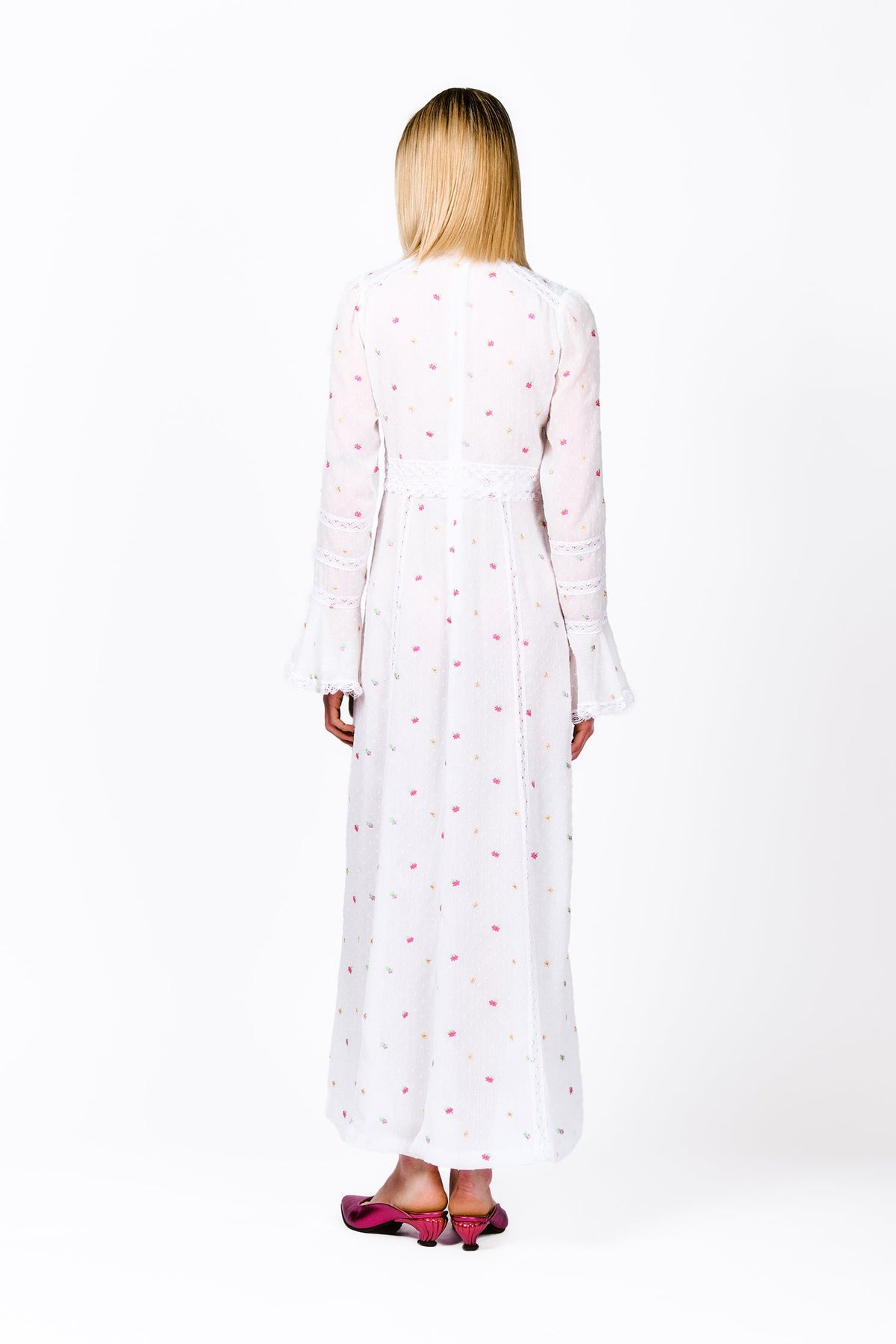 Cluny Lace Trimmed Floral Swiss Dot Maxi Dress | Anna Sui