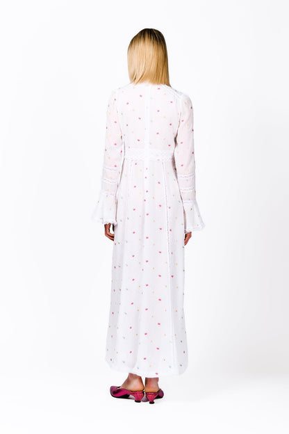 Cluny Lace Trimmed Floral Swiss Dot Maxi Dress | Anna Sui