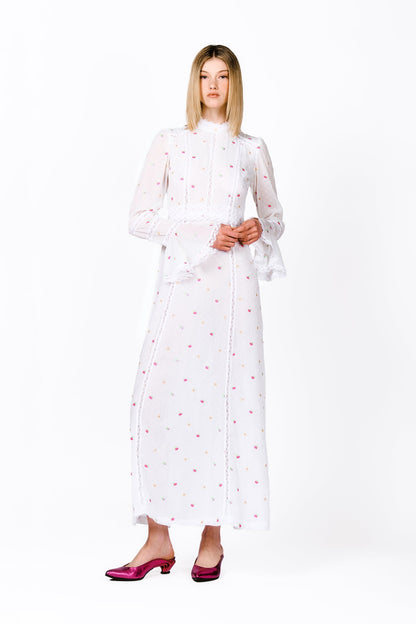 Cluny Lace Trimmed Floral Swiss Dot Maxi Dress | Anna Sui
