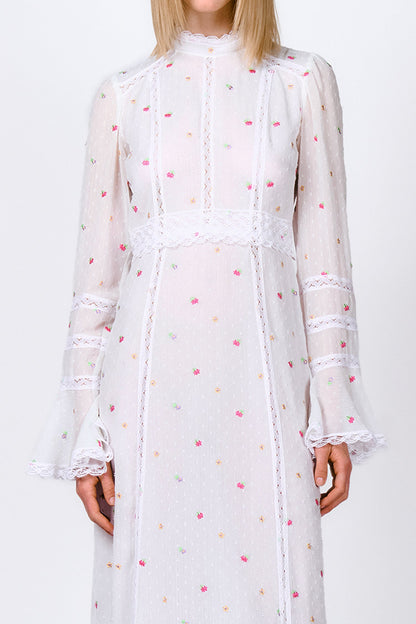 Cluny Lace Trimmed Floral Swiss Dot Maxi Dress | Anna Sui