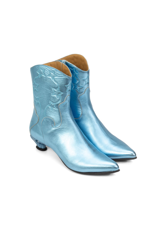 John Fluevog Western Boot - Metallic Blue | Anna Sui