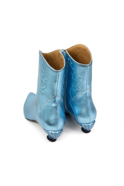 John Fluevog Western Boot - Metallic Blue | Anna Sui