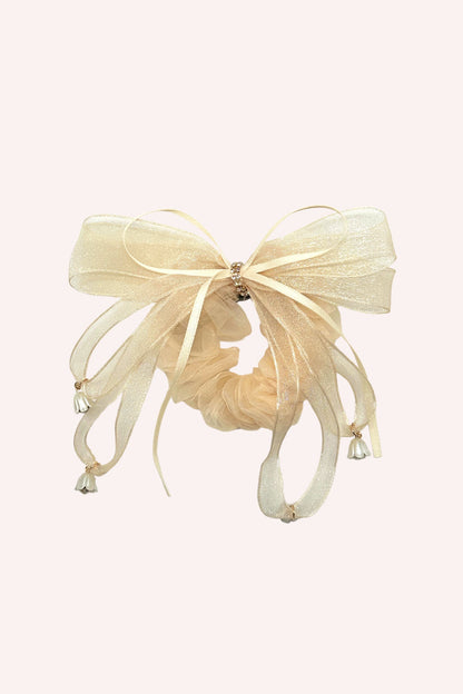 Nude Mesh Bow Flower Embellished Scrunchie | Anna Sui