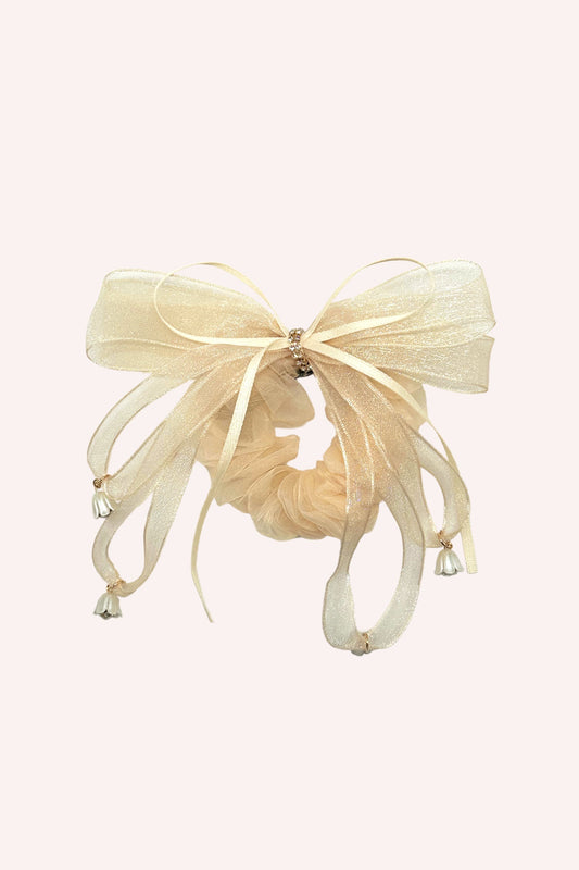 Nude Mesh Bow Flower Embellished Scrunchie | Anna Sui
