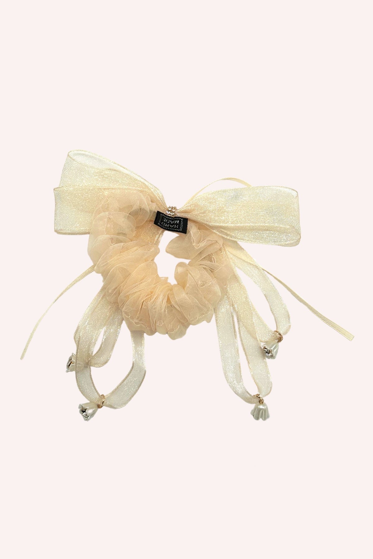 Nude Mesh Bow Flower Embellished Scrunchie | Anna Sui
