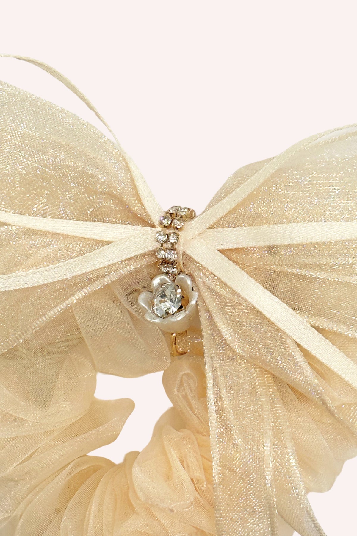Nude Mesh Bow Flower Embellished Scrunchie | Anna Sui