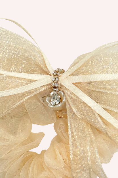 Nude Mesh Bow Flower Embellished Scrunchie | Anna Sui