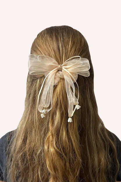 Nude Mesh Bow Flower Embellished Scrunchie | Anna Sui