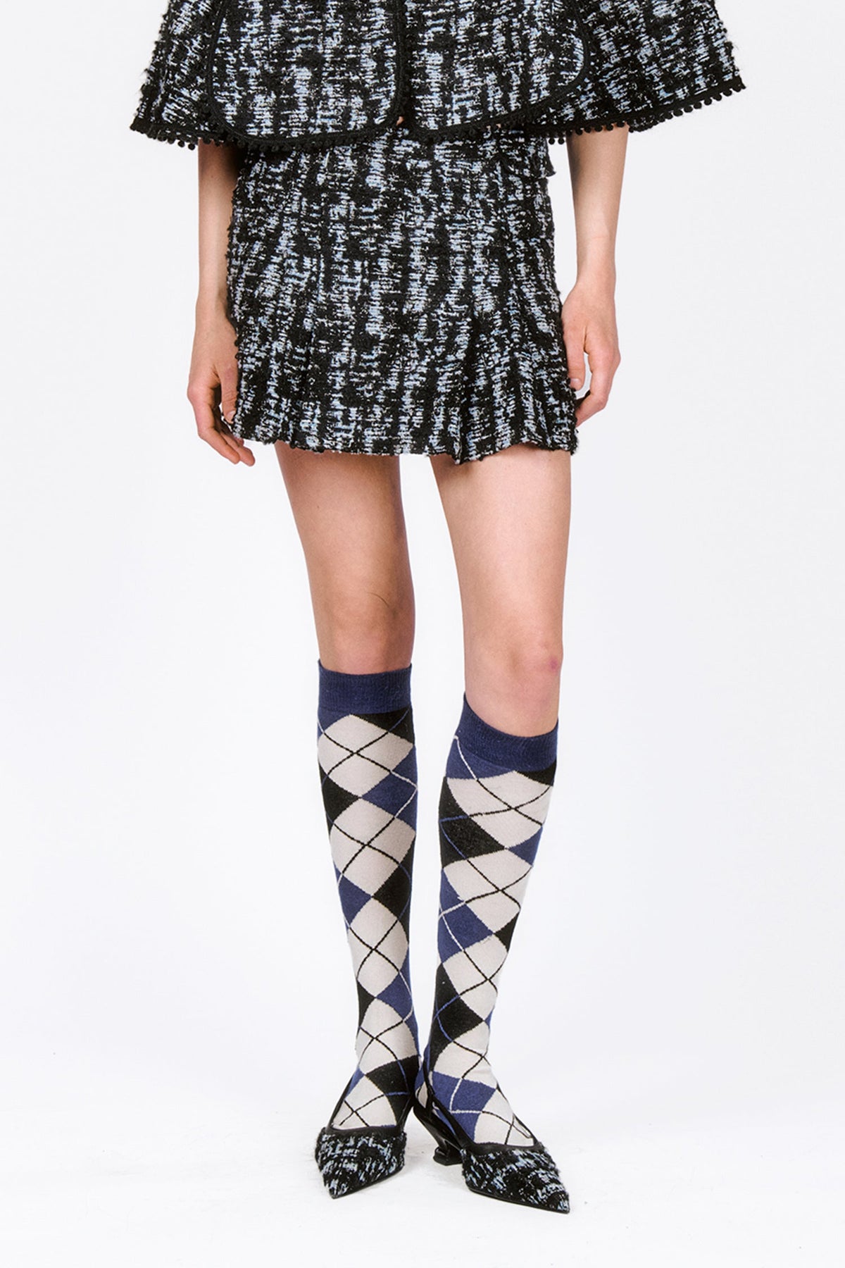 Cornflower Tweed Pleated Mini Skirt | Anna Sui