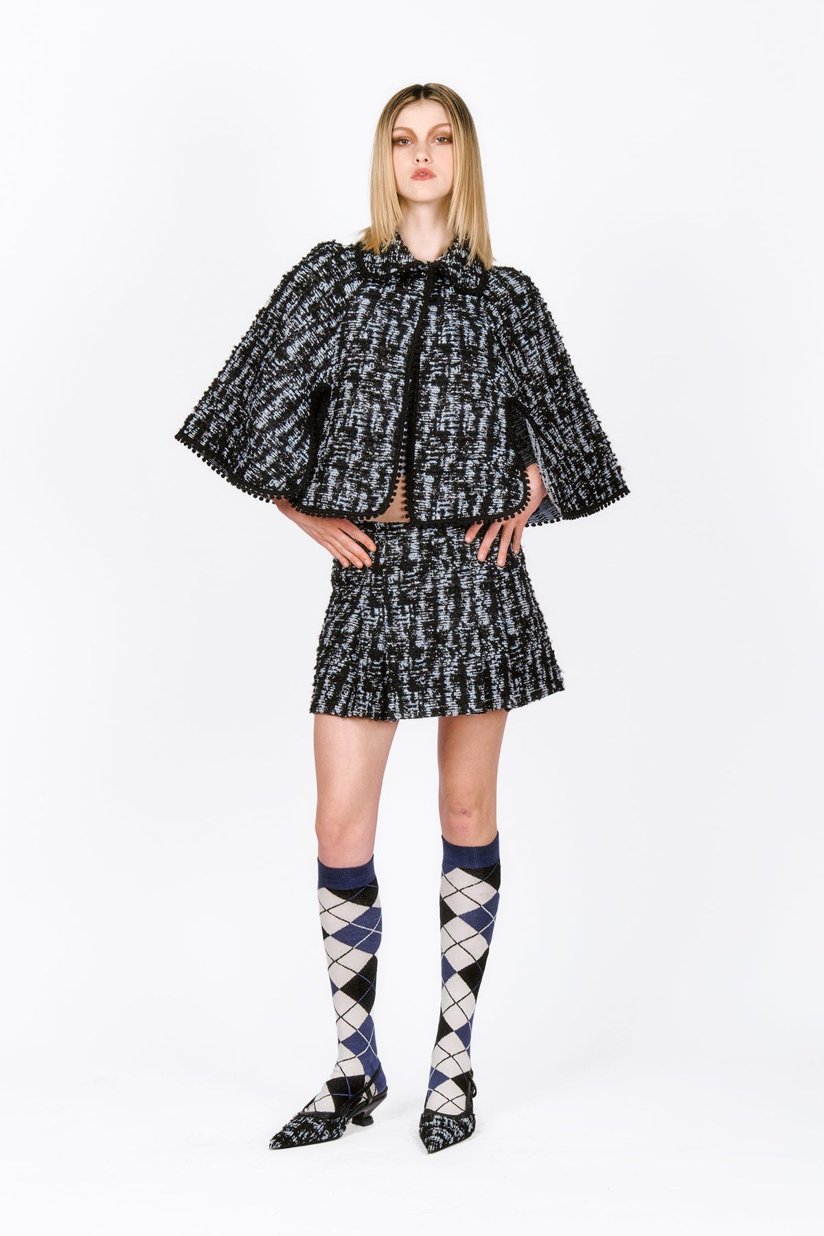 Cornflower Tweed Pleated Mini Skirt | Anna Sui