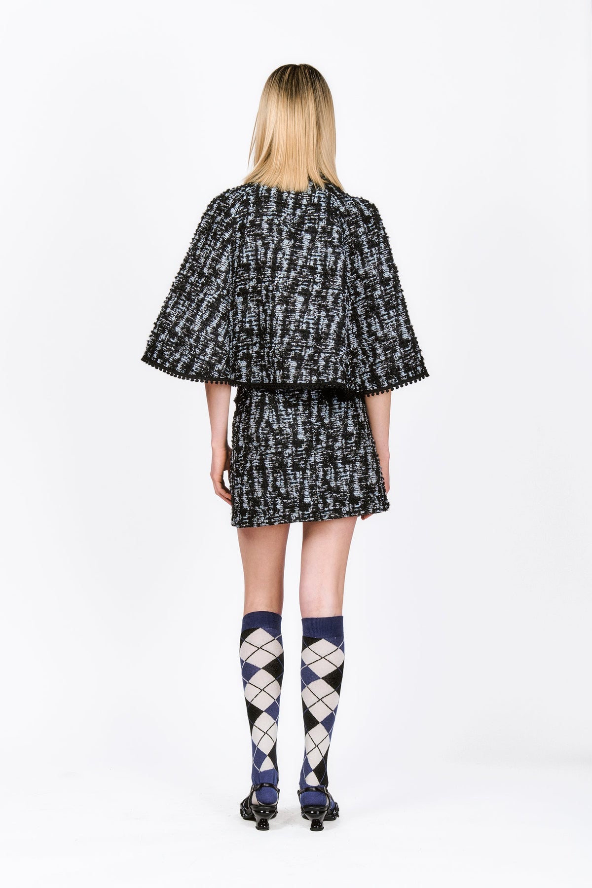Cornflower Tweed Pleated Mini Skirt | Anna Sui