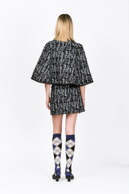 Cornflower Tweed Pleated Mini Skirt | Anna Sui