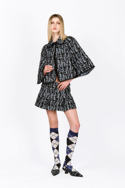 Cornflower Tweed Pleated Mini Skirt | Anna Sui