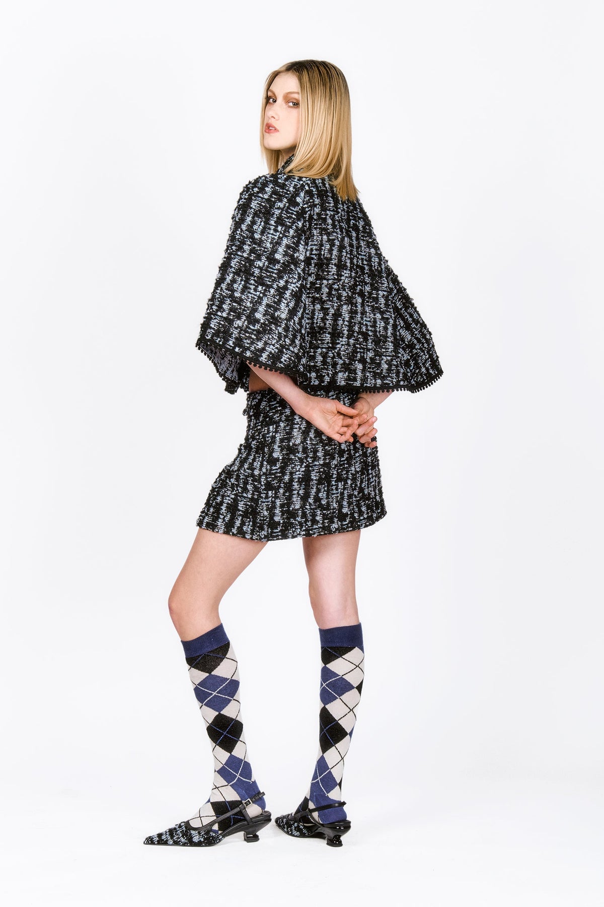 Cornflower Tweed Pleated Mini Skirt | Anna Sui