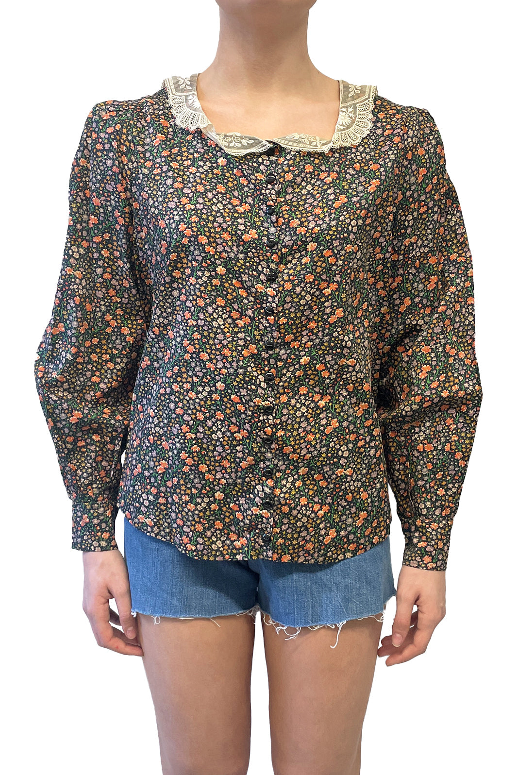 Vintage Lace Collared Floral Button Up Blouse | Anna Sui