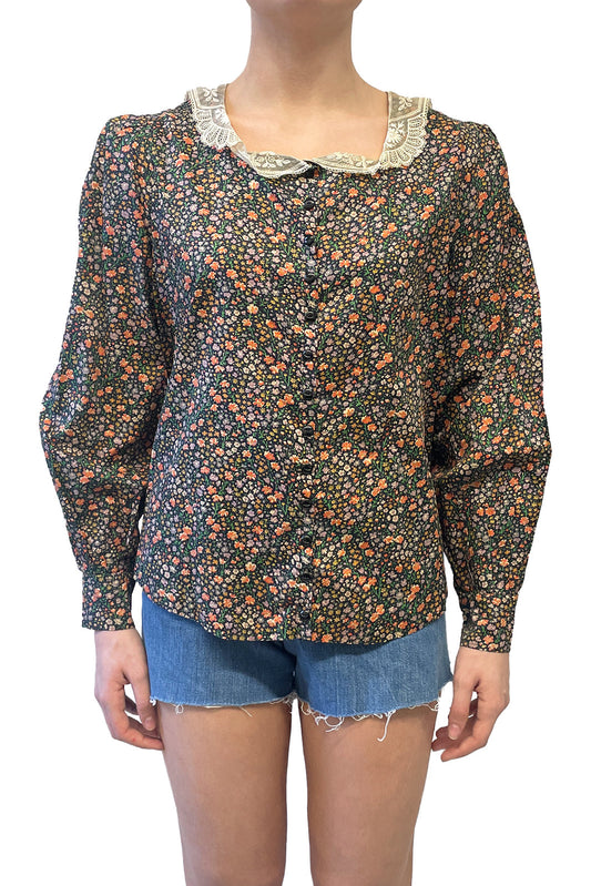 Vintage Lace Collared Floral Button Up Blouse | Anna Sui