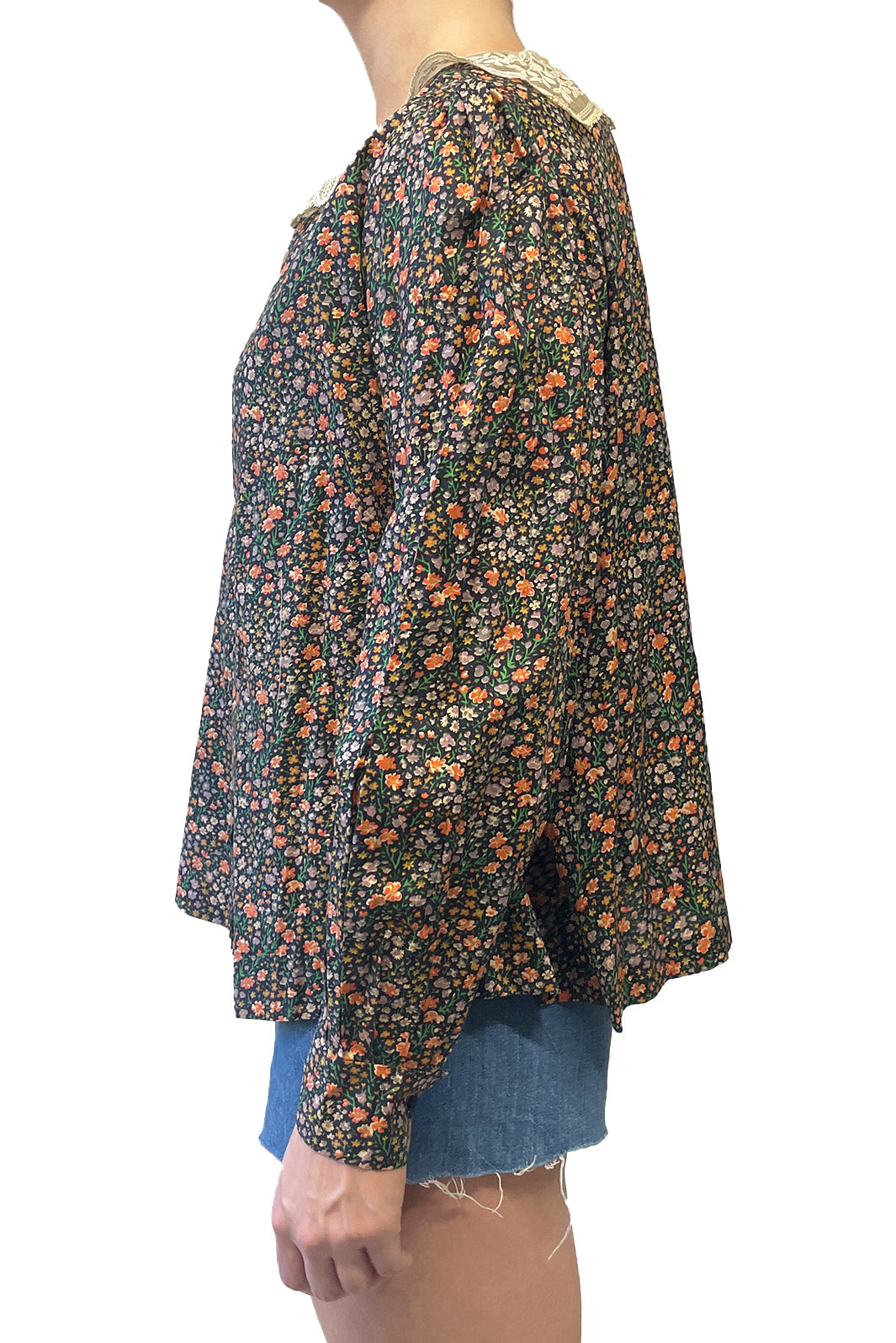 Vintage Lace Collared Floral Button Up Blouse | Anna Sui