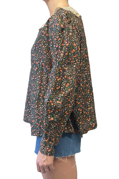 Vintage Lace Collared Floral Button Up Blouse | Anna Sui
