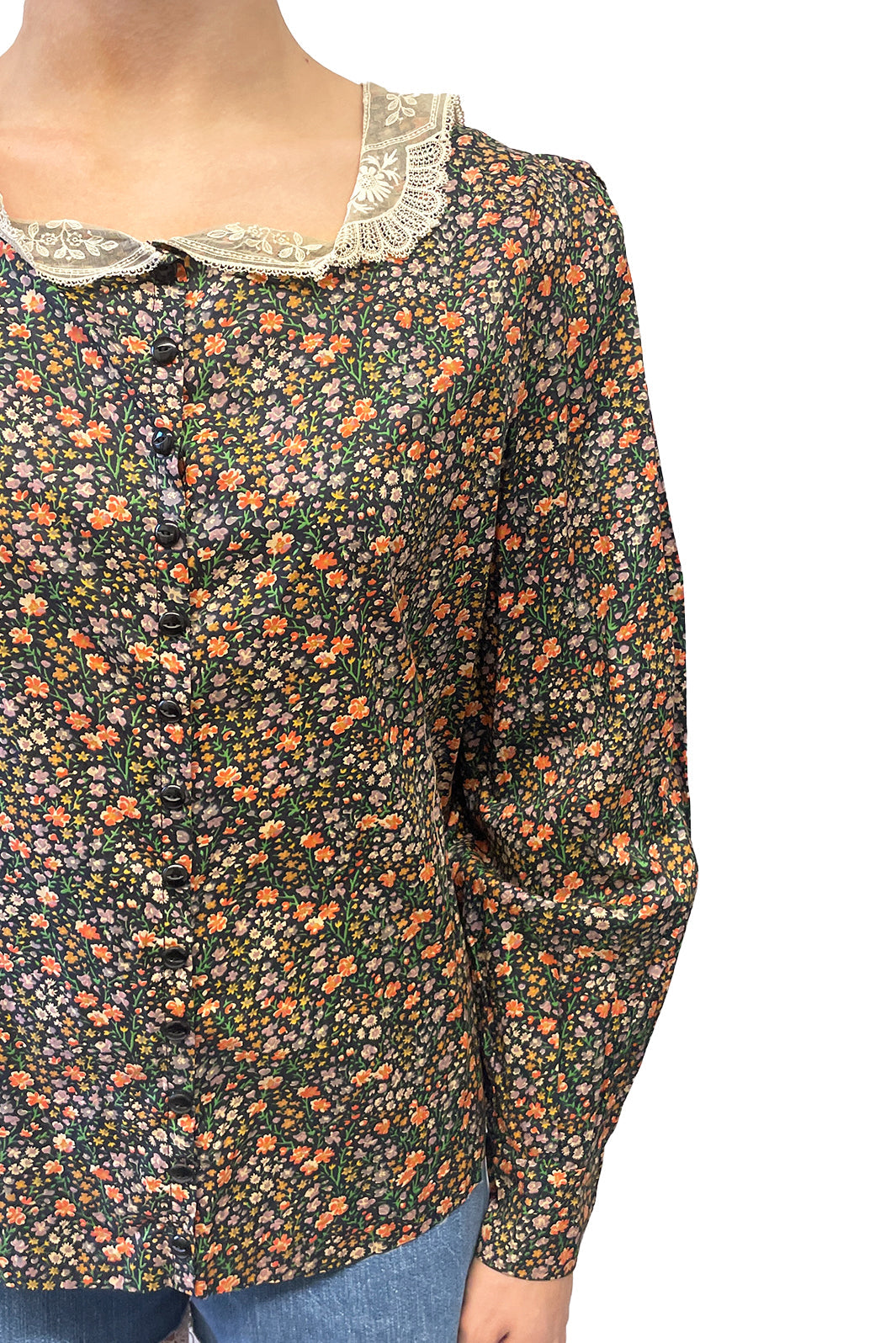 Vintage Lace Collared Floral Button Up Blouse | Anna Sui
