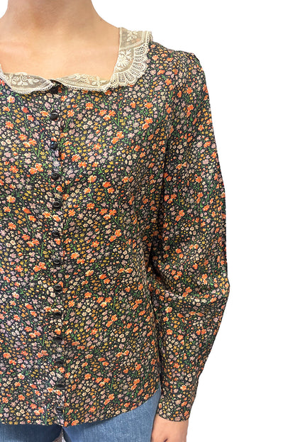 Vintage Lace Collared Floral Button Up Blouse | Anna Sui