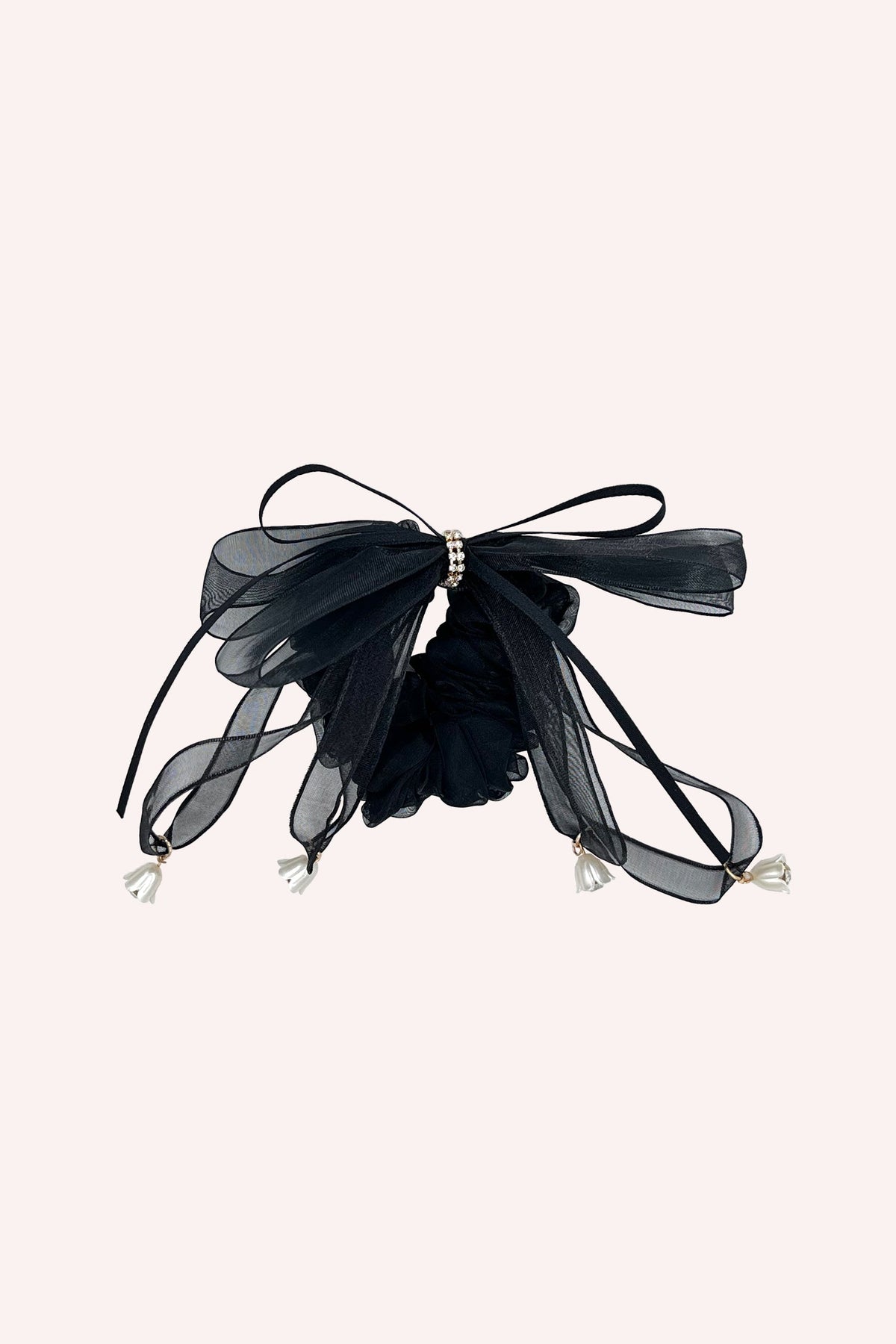 Black Mesh Bow Flower Embellished Scrunchie | Anna Sui