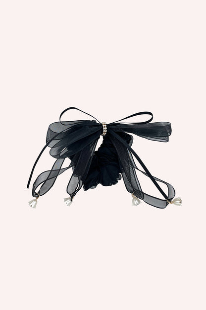 Black Mesh Bow Flower Embellished Scrunchie | Anna Sui