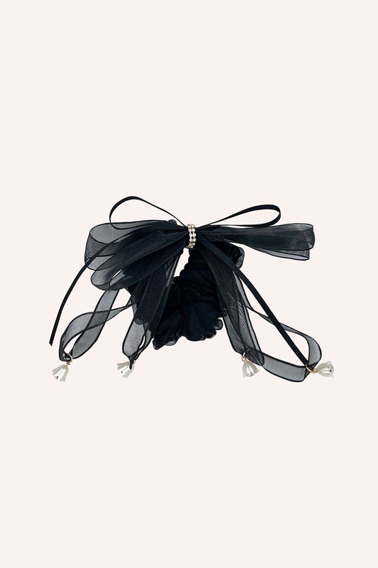 Black Mesh Bow Flower Embellished Scrunchie | Anna Sui