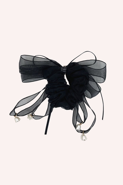 Black Mesh Bow Flower Embellished Scrunchie | Anna Sui