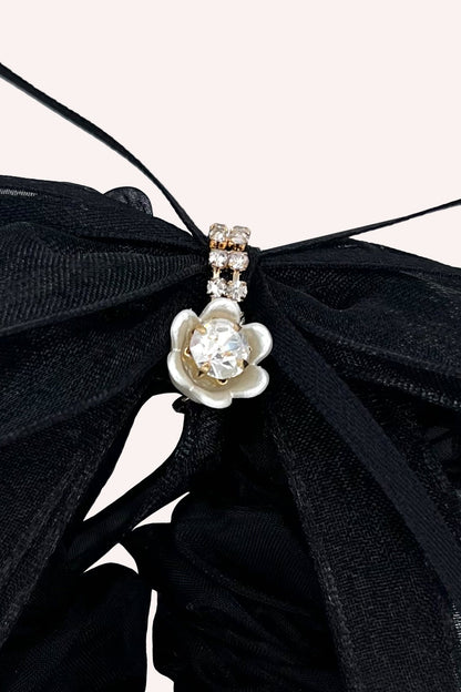 Black Mesh Bow Flower Embellished Scrunchie | Anna Sui